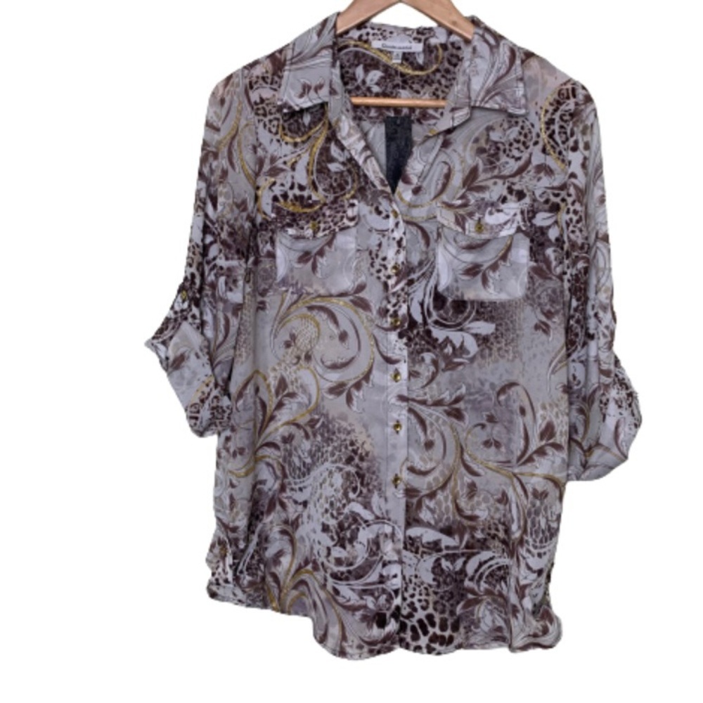 NWT Quintessentials semi sheer button up top M